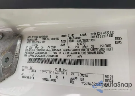 2014 Ford Escape Se z USA, uszkodzony, nr VIN 1FMCU0GX4EUB68868